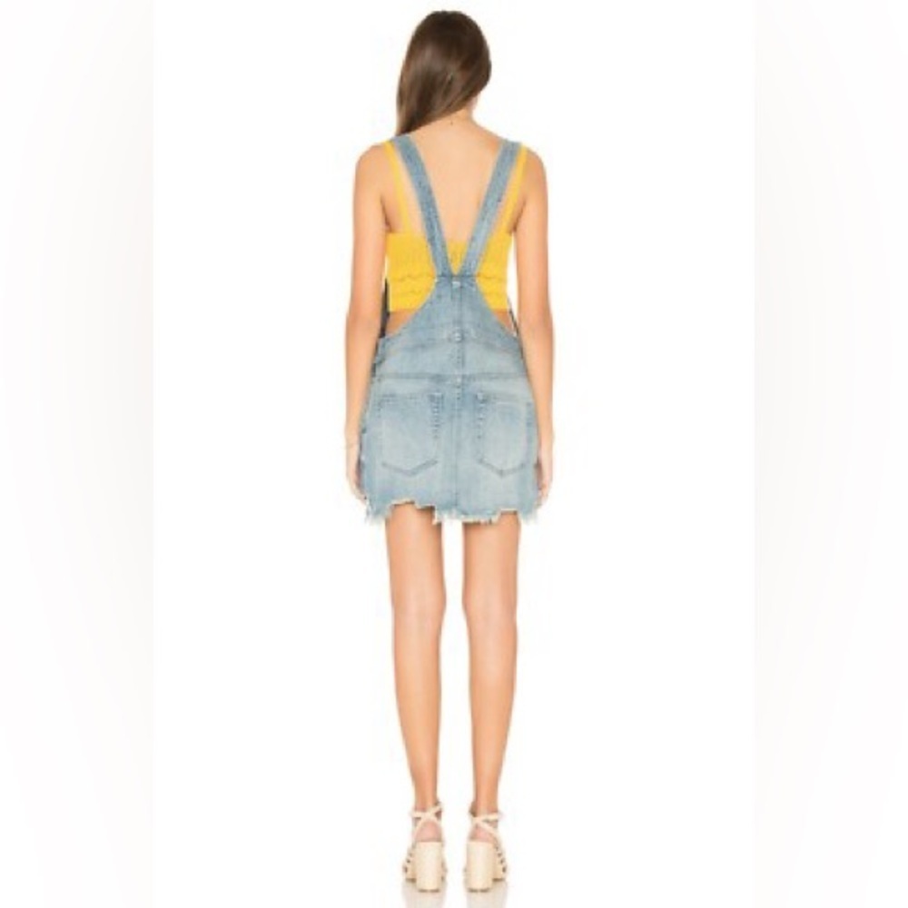 Free People Denim Raw Hem Mini Overall Skirt Size 4 - Picture 14 of 15